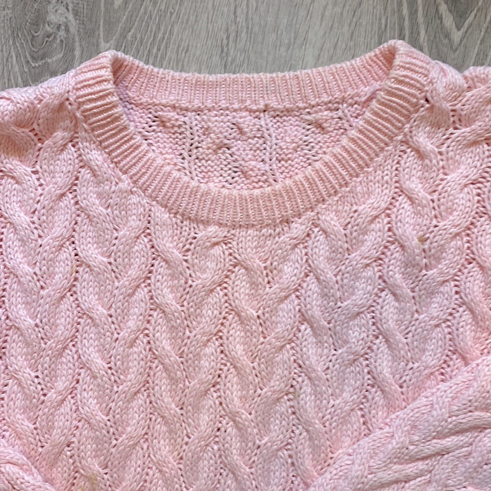 Lovely Pink Long Sleeve Cable Knit Sweater - Picture 6 of 13